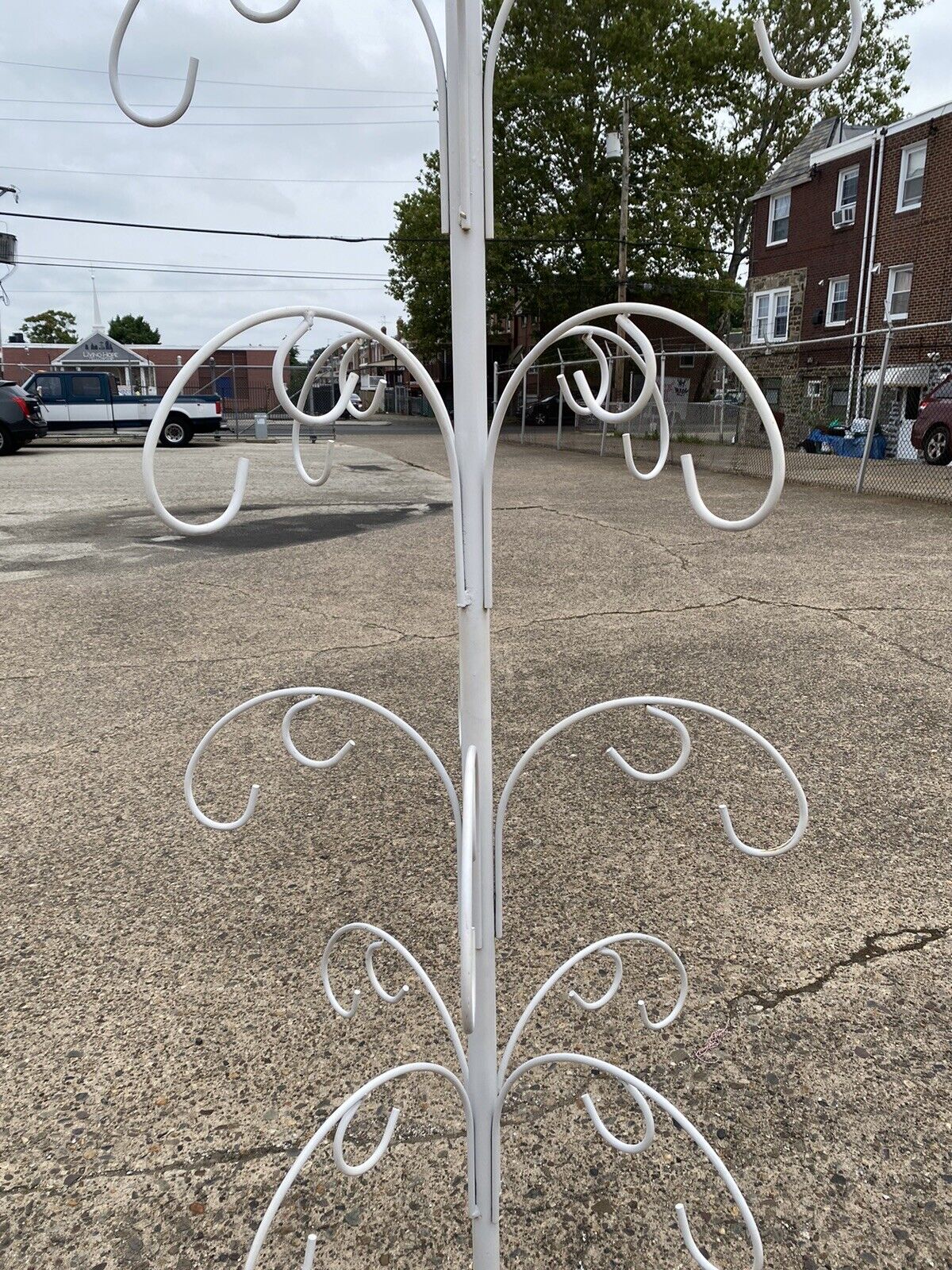 Whimsical 74" Tall White Wrought Iron 16 Hook Garden Ornament Plant Stand Holder
