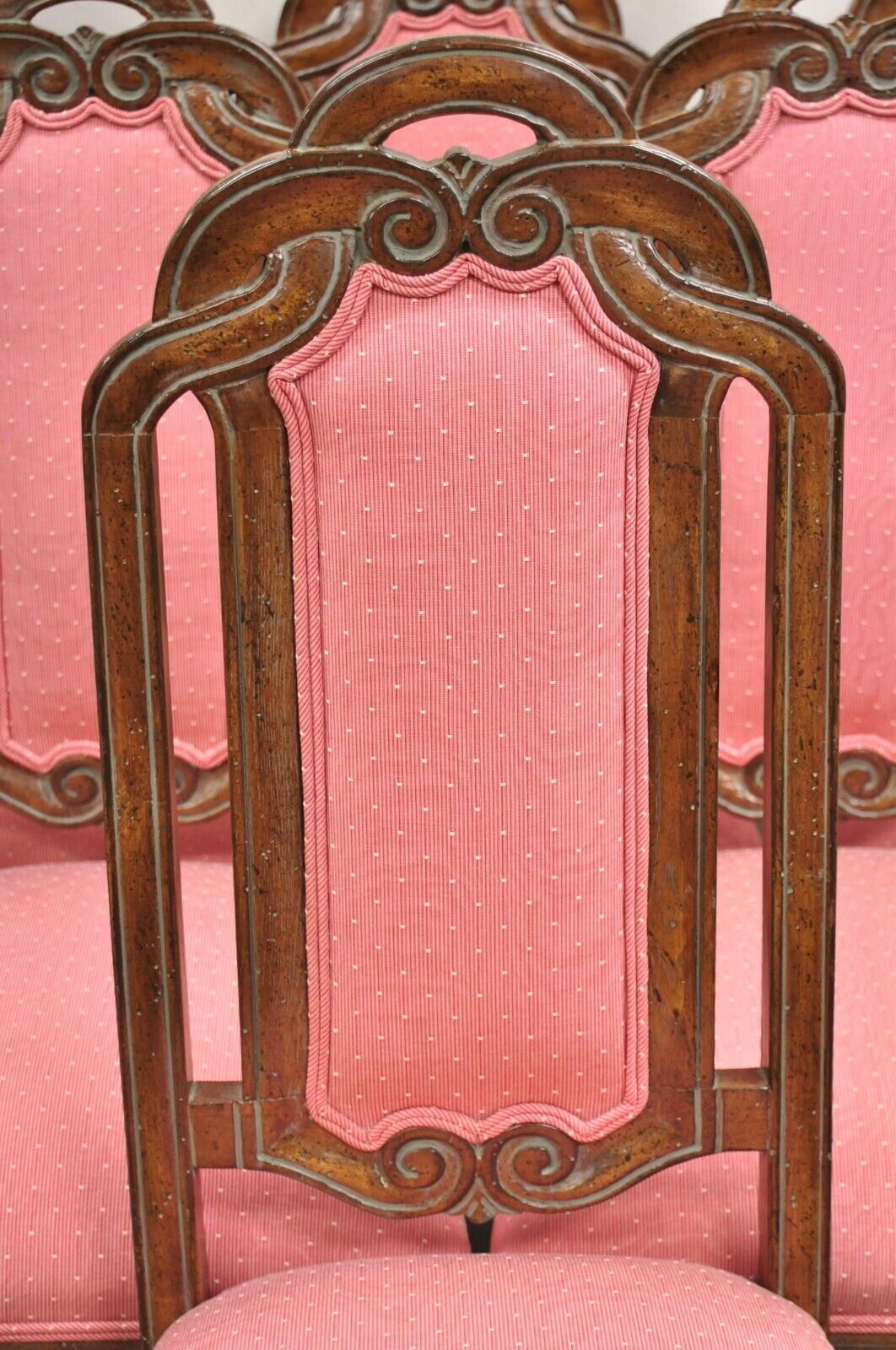 Vintage Italian Hollywood Regency Pretzel Back Walnut Dining Chairs - Set of 6