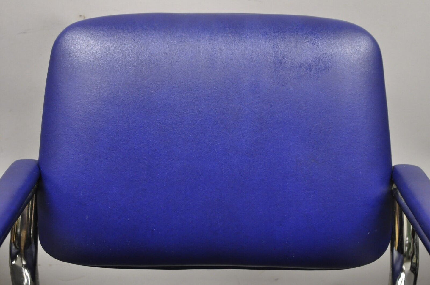 Vintage Lawsonia Stylex Blue Vinyl Chrome Frame Lounge Chairs - a Pair