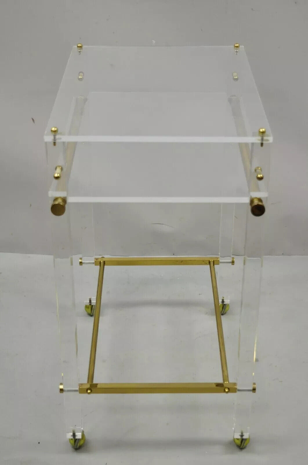Vintage Mid Century Modern Lucite & Brass Rolling Bar Cart Tall Side Table