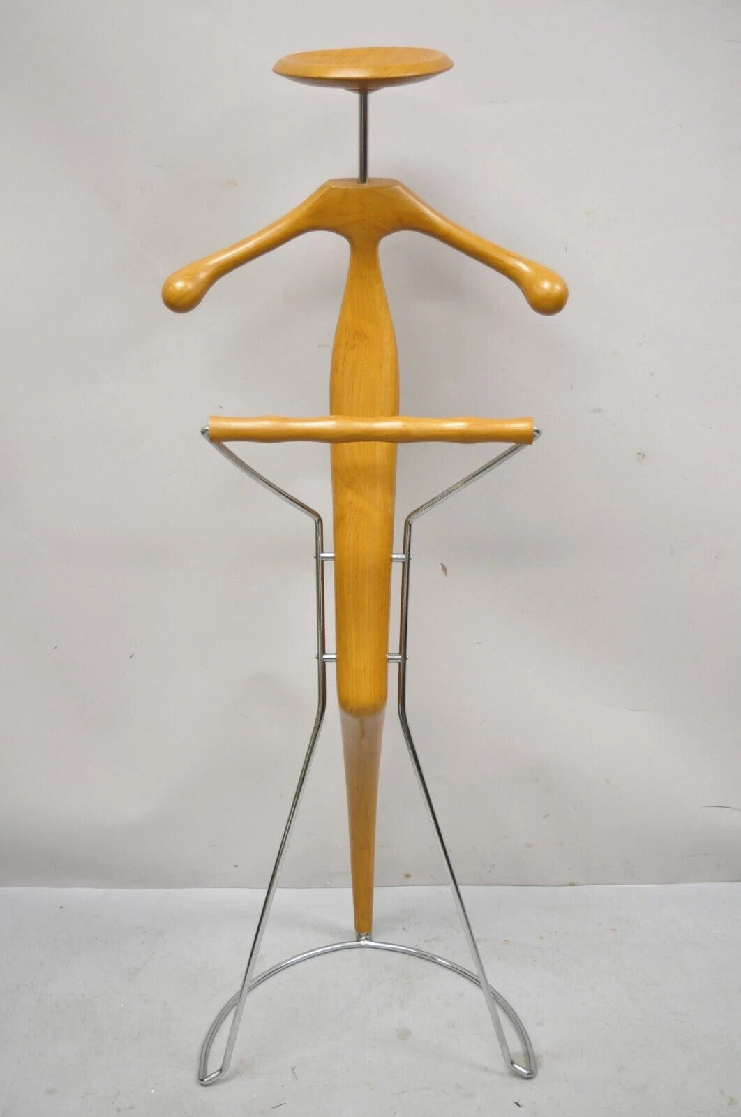 Porada Italian Post Modern Sculpted Walnut Wood and Chrome Clothing Suit Valet