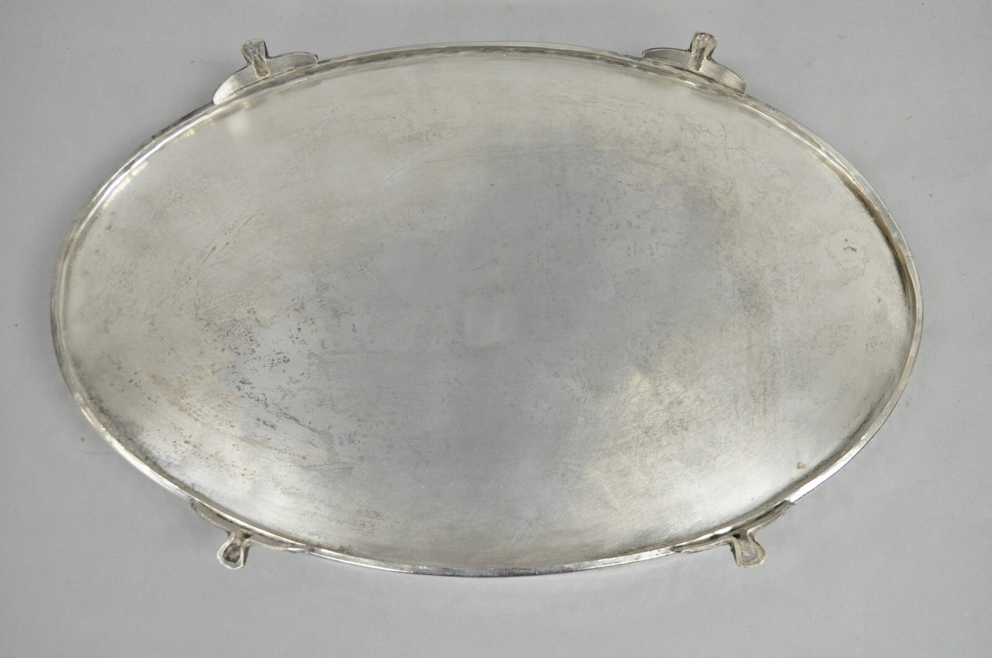 Vintage English Edwardian Style Oval Silver Plated Raised Gallery 21" Bar Tray