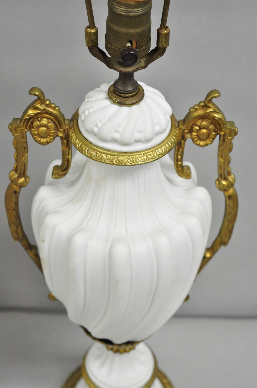 Antique French Louis XVI Style Gilt Bronze Porcelain Urn Table Lamps - a Pair