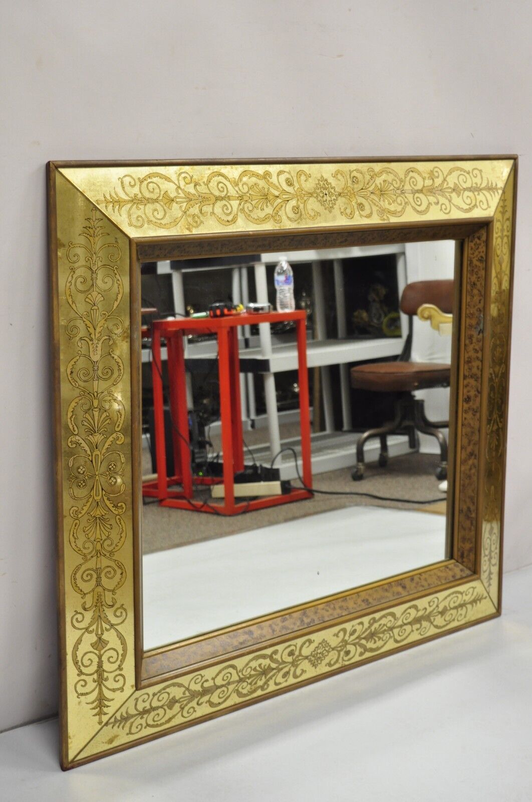 Vintage Hollywood Regency Gilt Gold Leaf Italian Style Rectangular Wall Mirror