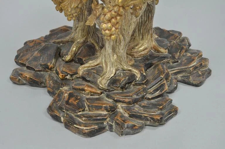 Vintage Italian Venetian Carved Wood Faux Bois Grapevine Center Tables - a Pair