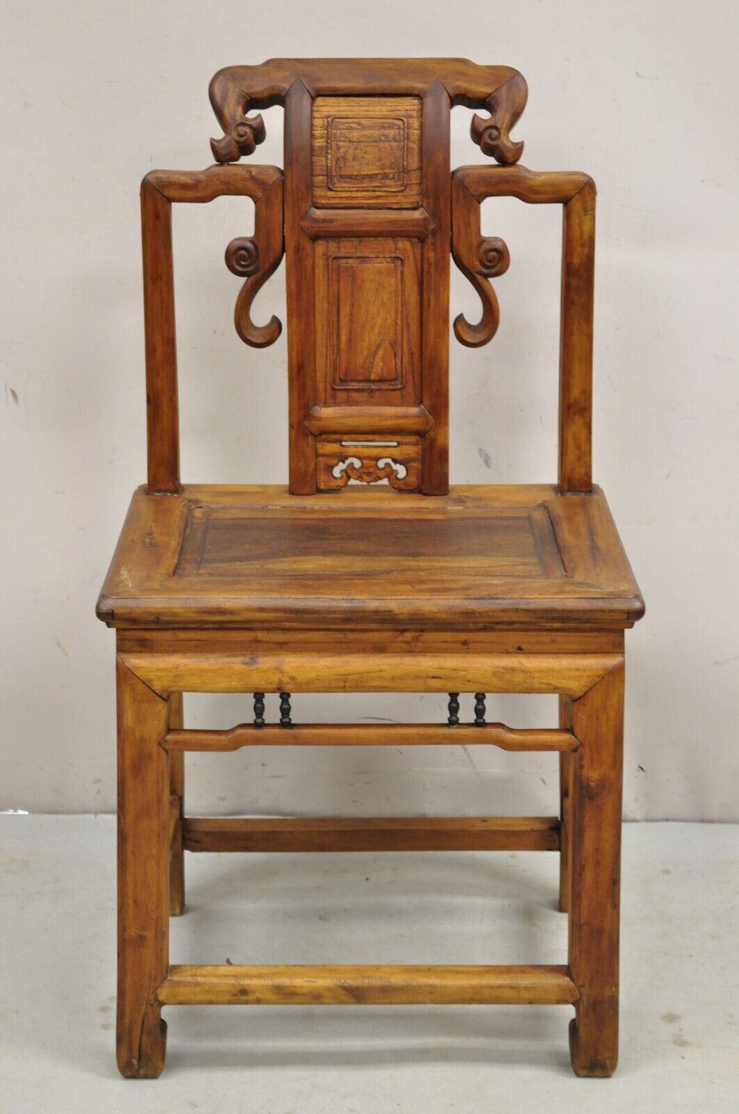 Vintage Carved Teak Wood Japanese Imperial Meiji Style Side Chair