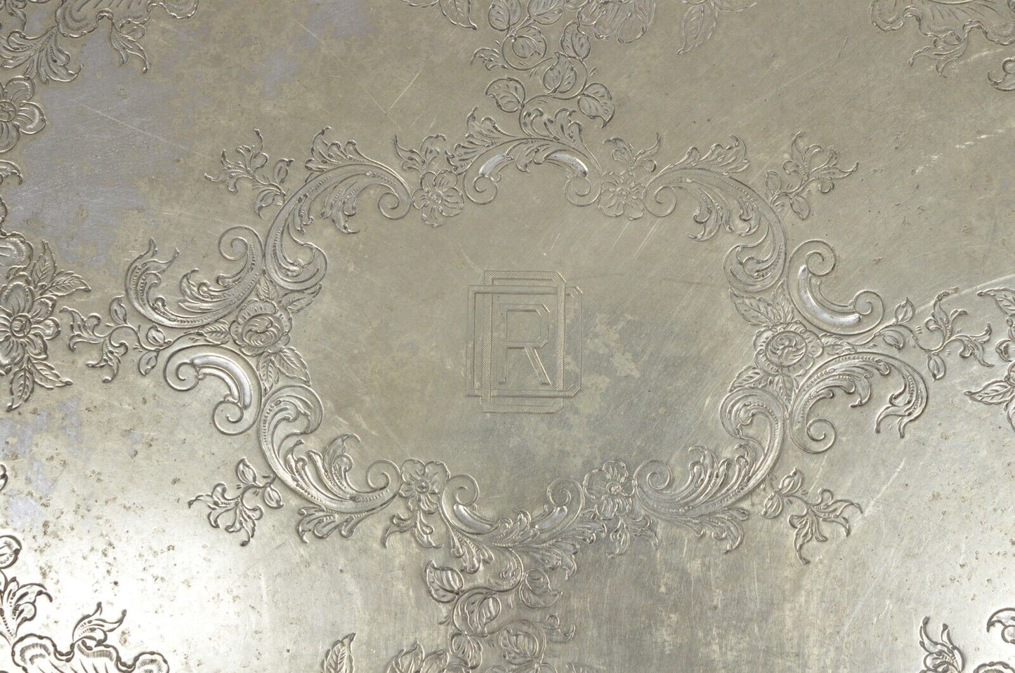Antique English Victorian Silver Plated Oval Serving Platter Tray "RDD" Monogram