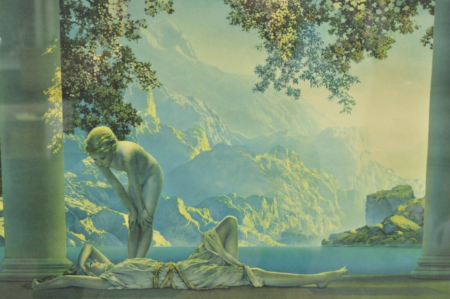 Antique Maxfield Parrish Framed Lithograph Print "Daybreak" House of Art NY 5484