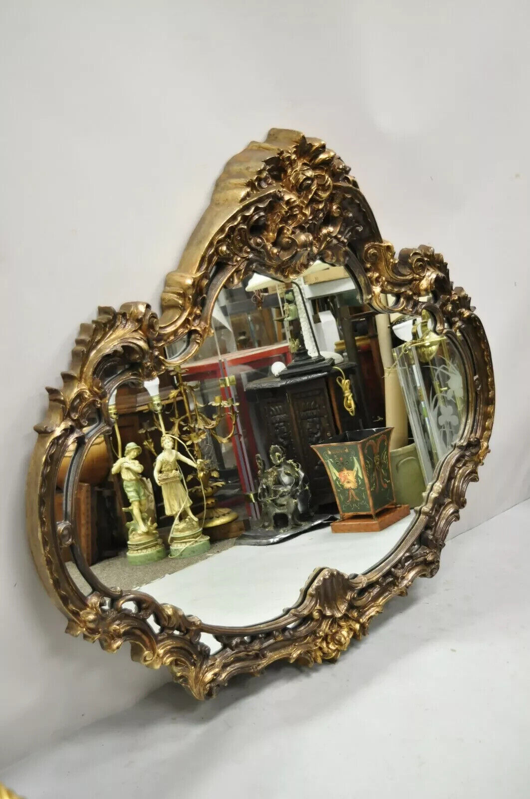 Vintage Italian Gothic Baroque Style Gold Hollywood Regency Large Wall Mirror