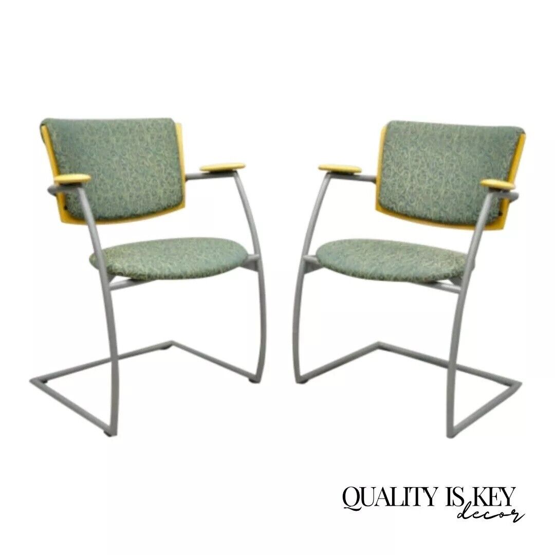 Martela Finland Post Modern Cantilever Office Lounge Arm Chairs - a Pair