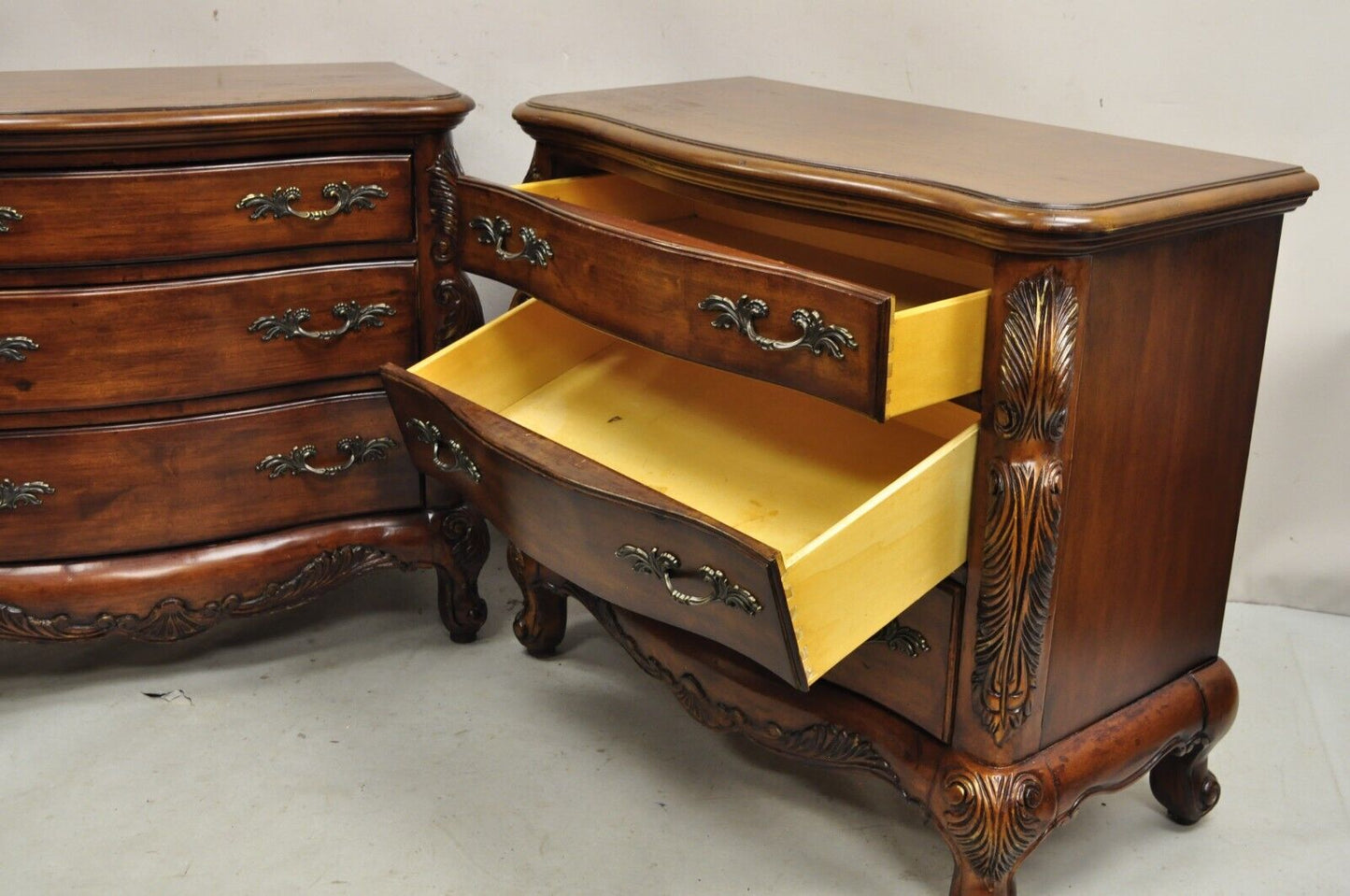 Lane French Provincial Cherry Wood Three Drawer Bed Side Chest Nightstand - Pair