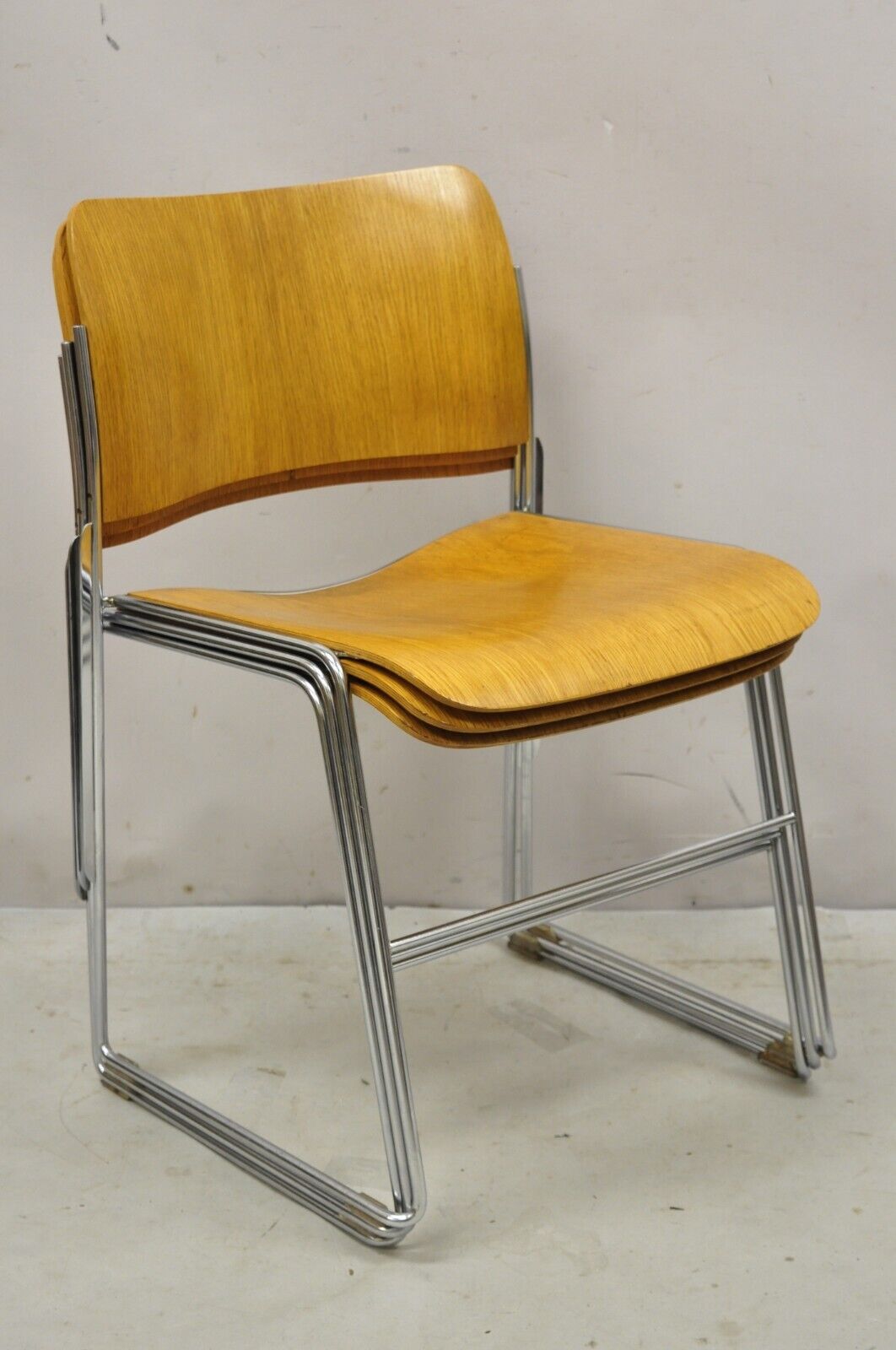 David Rowland 40/4 Bentwood Chrome Frame Stacking Side Chairs - Set of 3