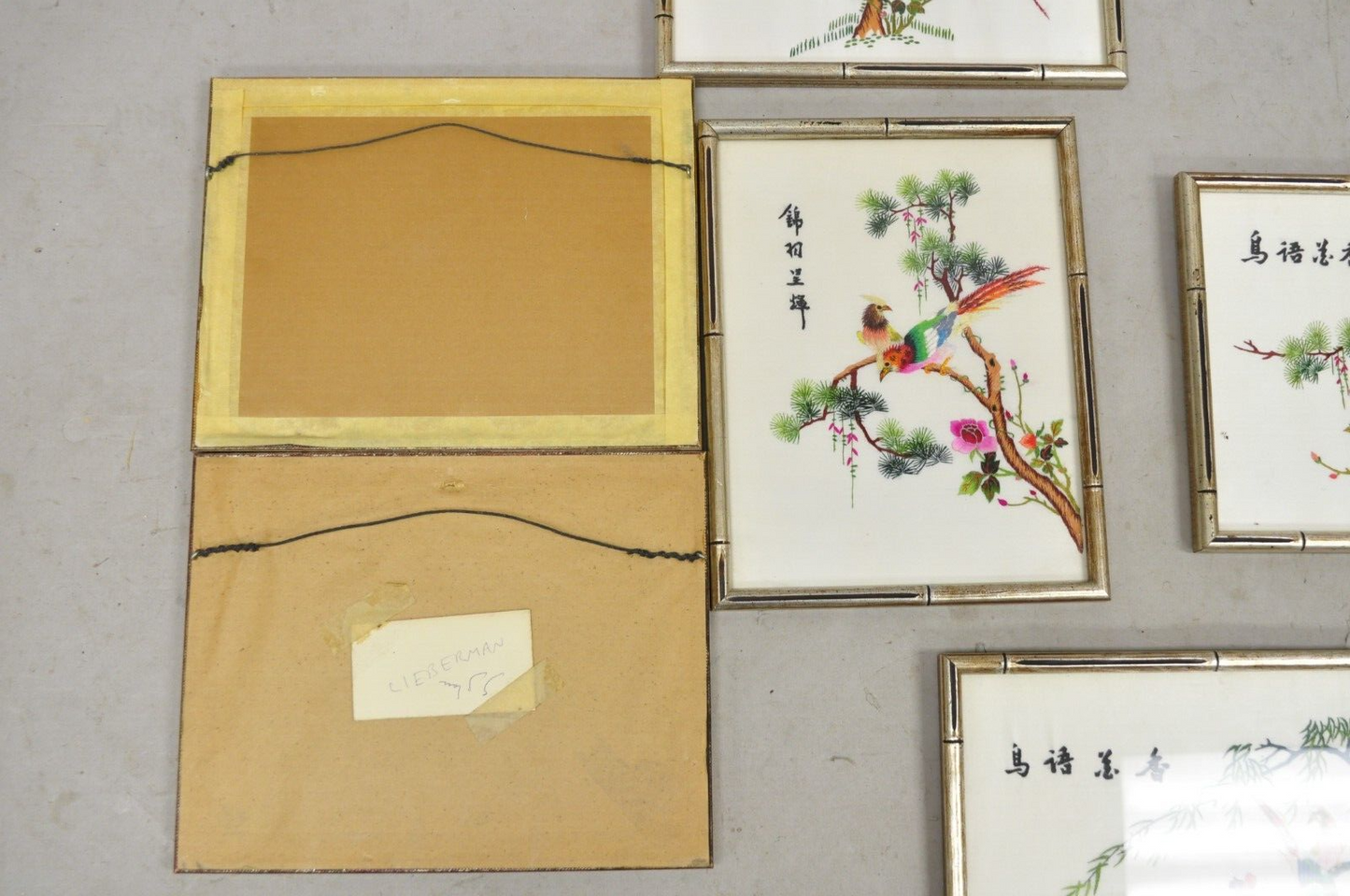 Vintage Chinoiserie Silk Needlepoint Chinese Japanese Asian Wall Art - Set of 6