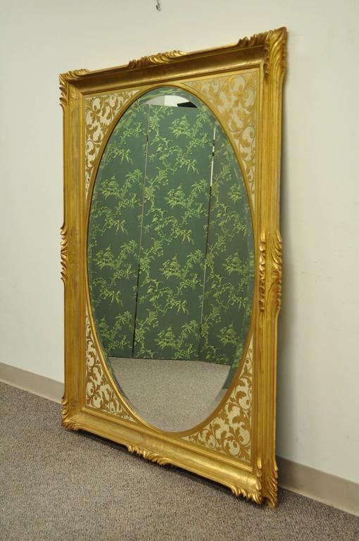 Vintage Italian Regency Gold Gilt Carved Wood Florentine Rectangular Wall Mirror