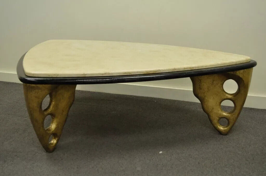 Contemporary Postmodern Faux Marble Top Sculptural Triangular Coffee Table