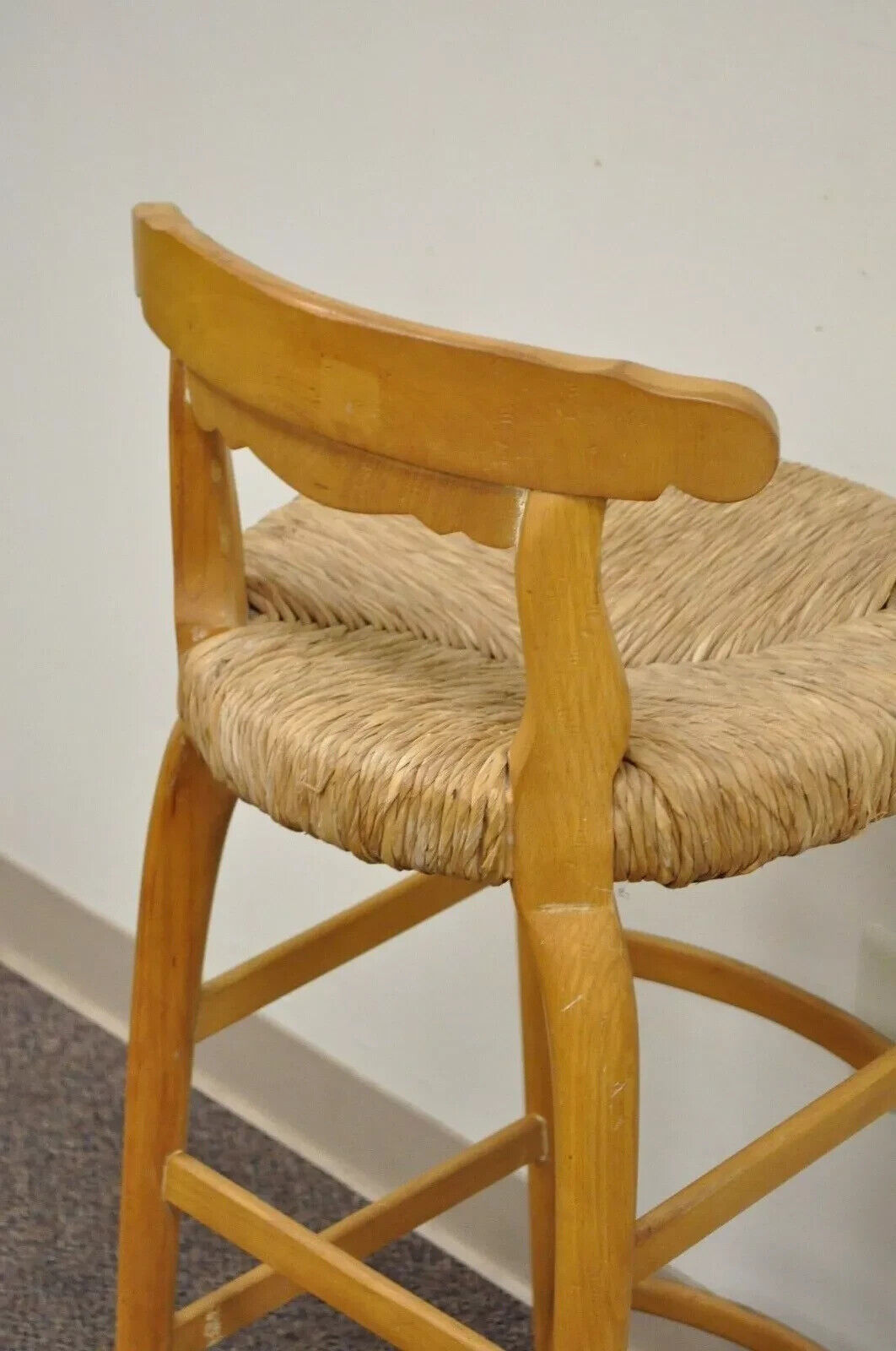 Garcia Imports Spain French Country Primitive Wooden Rush Seat Bar Stool Chair
