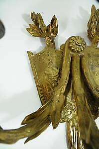 19th C French Bronze Acanthus Candle Holder Wall Sconce Coat of Arms Lion Shield