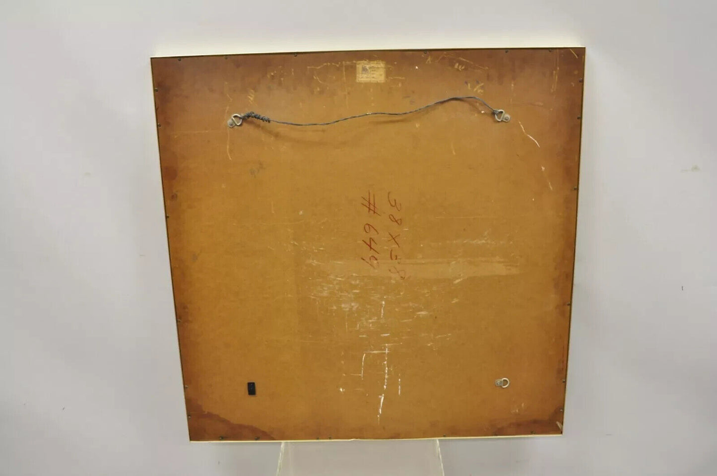 Vintage Friedman Brothers Brass Frame Modernist 38" Square Modern Wall Mirror