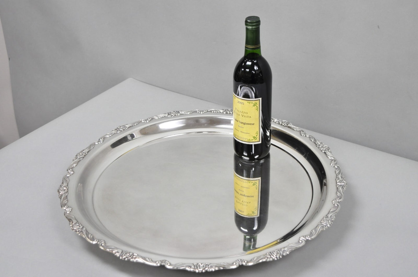 Vintage Victorian Large 21" Round Silver Plated Serving Platter Tray Japan, Pair