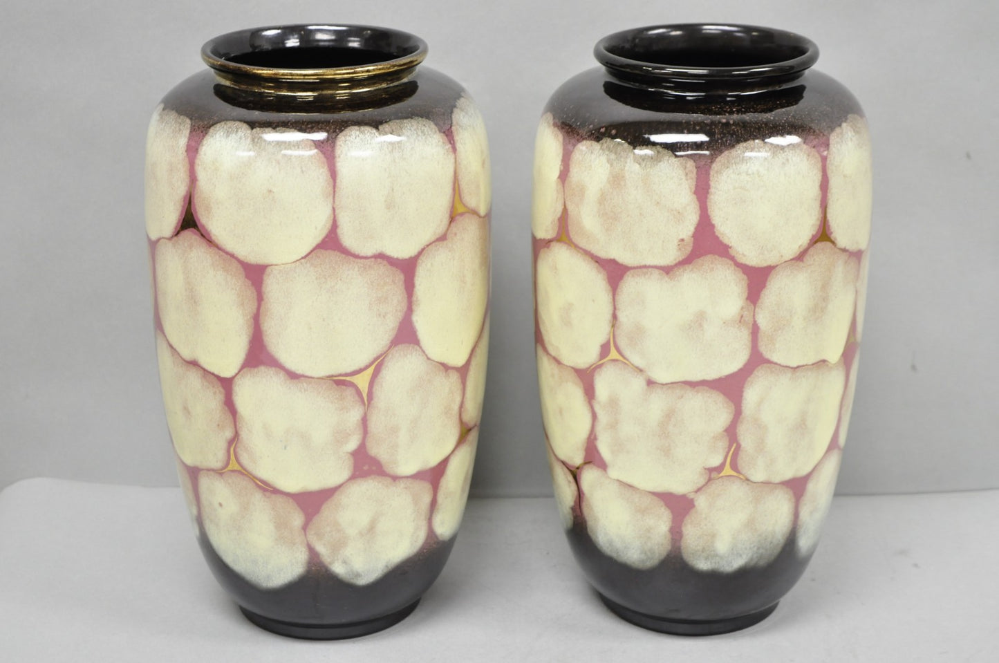 Mid Century Modern Carstens Tönnieshof Tortoise Shell 15" Pottery Vase - a Pair