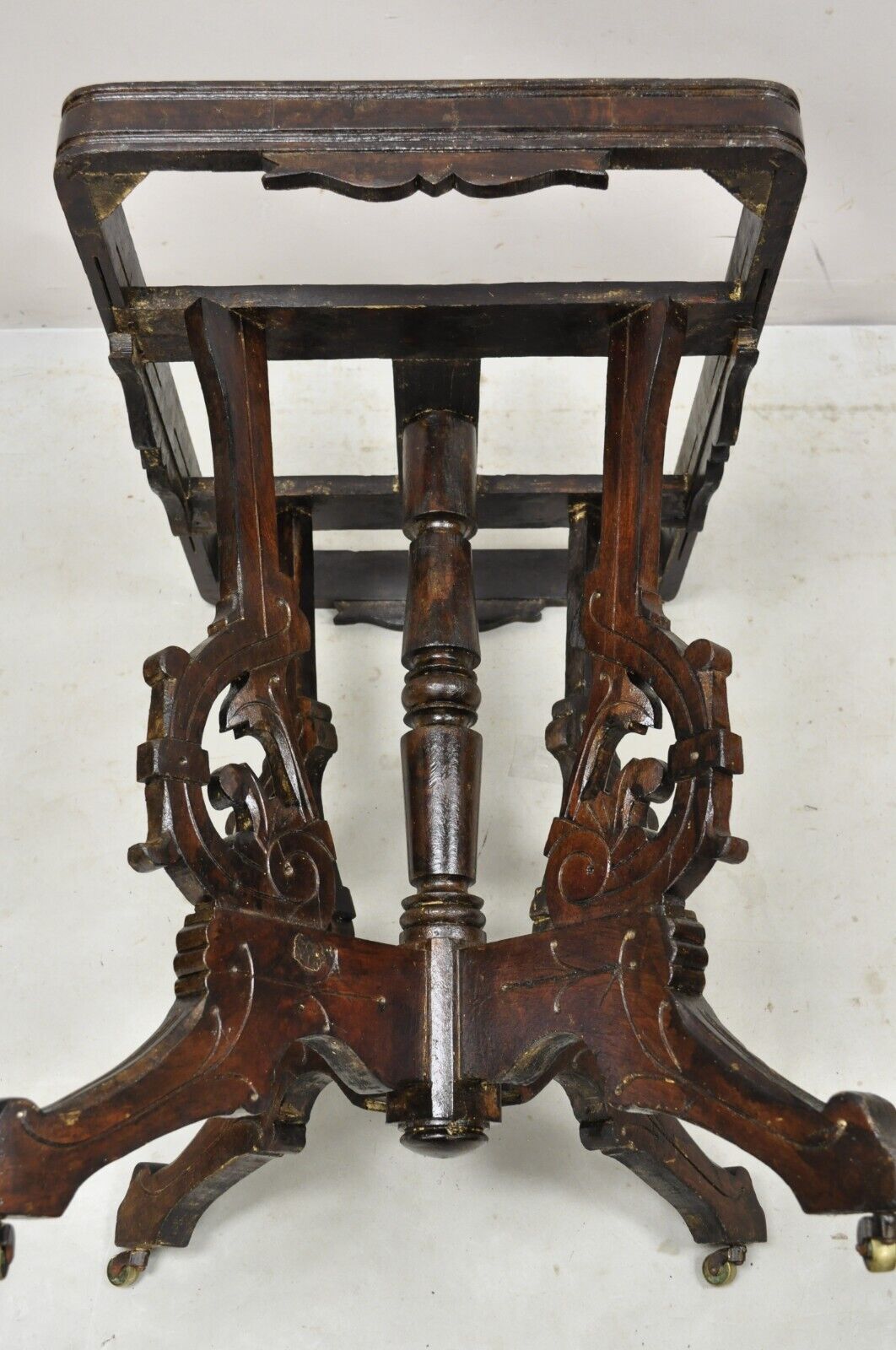 Antique Eastlake Victorian Marble Top Walnut Parlor Accent Side Table