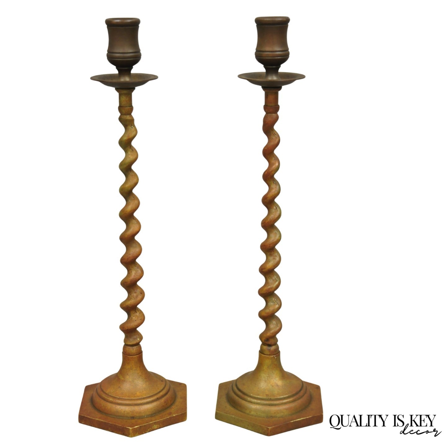 Vintage English Regency Small Patinated Bronze Barley Twist Candlesticks a Pair
