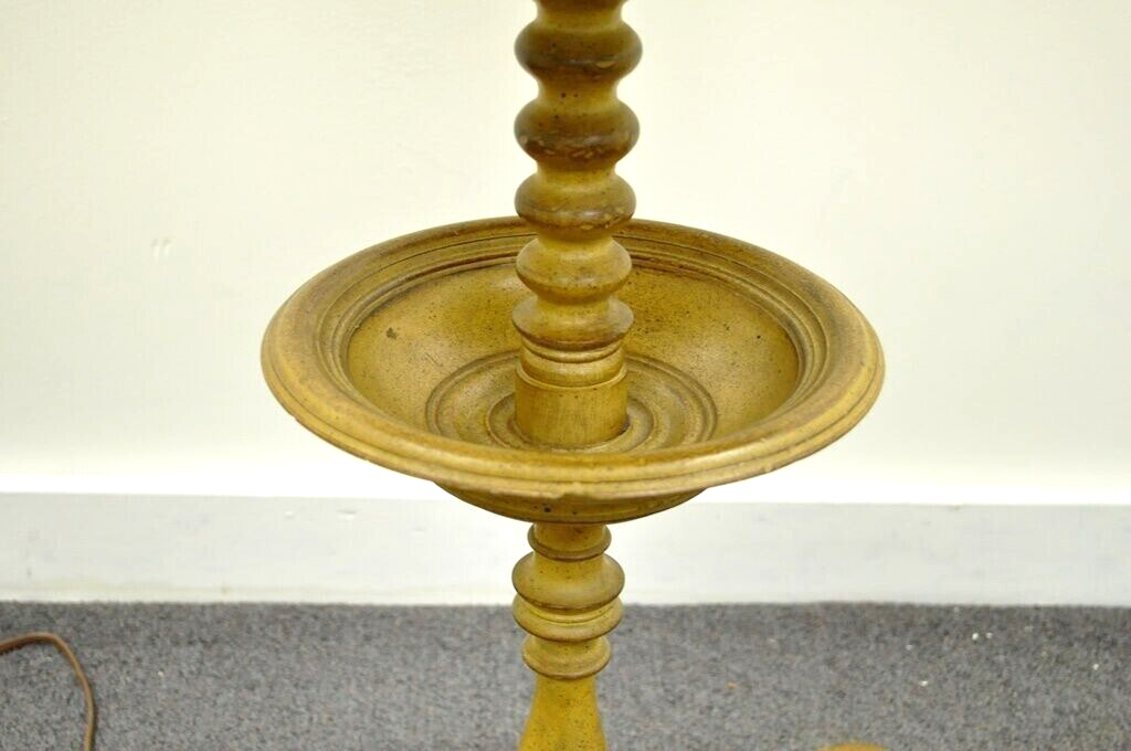 Vintage Biedermeier Style Turn Carved Wood Candlestick Side Table Floor Lamp