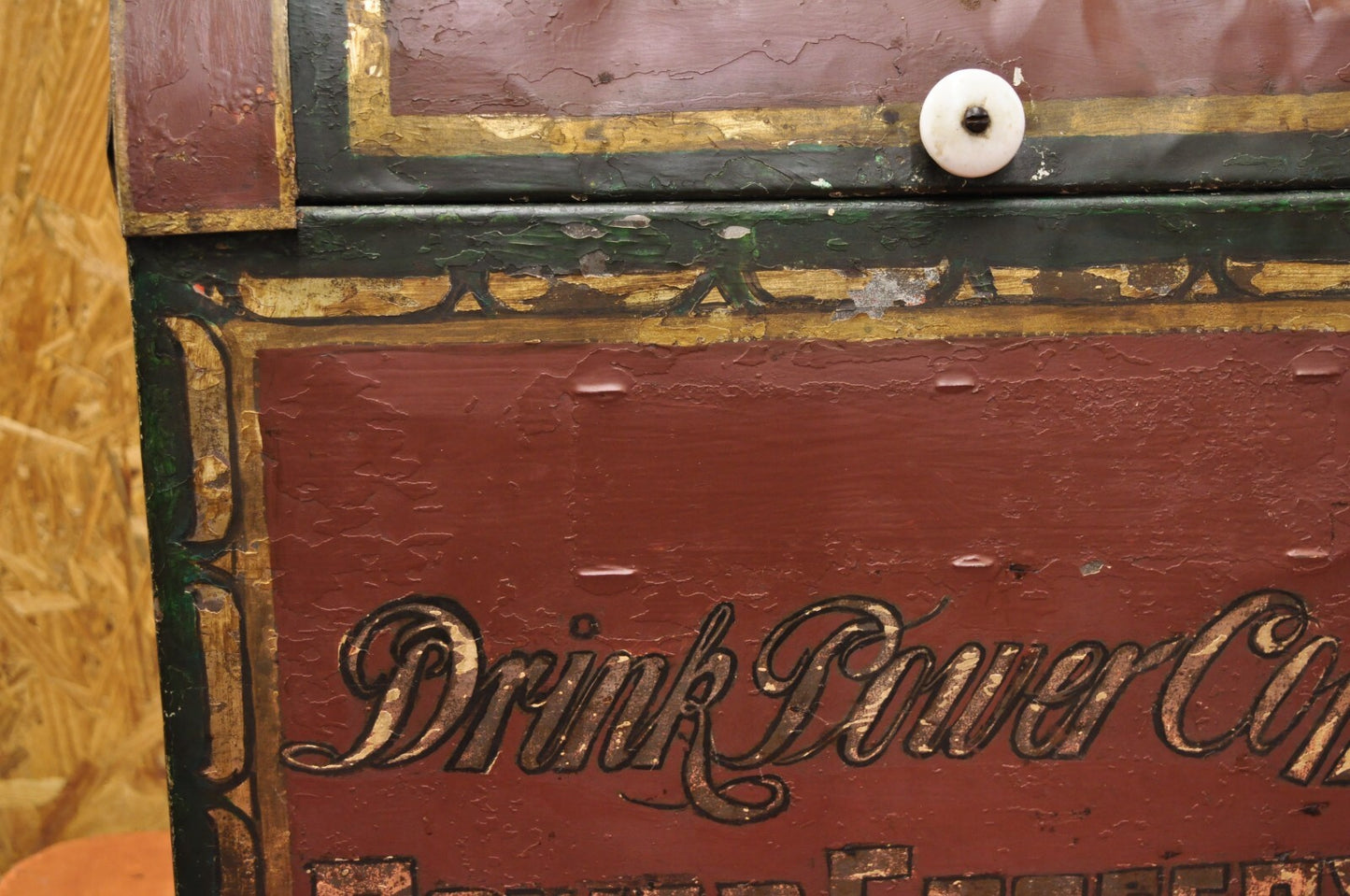 Antique Power Coffee Tin Rolltop Red Tea Hopper General Store Spice Bin Display