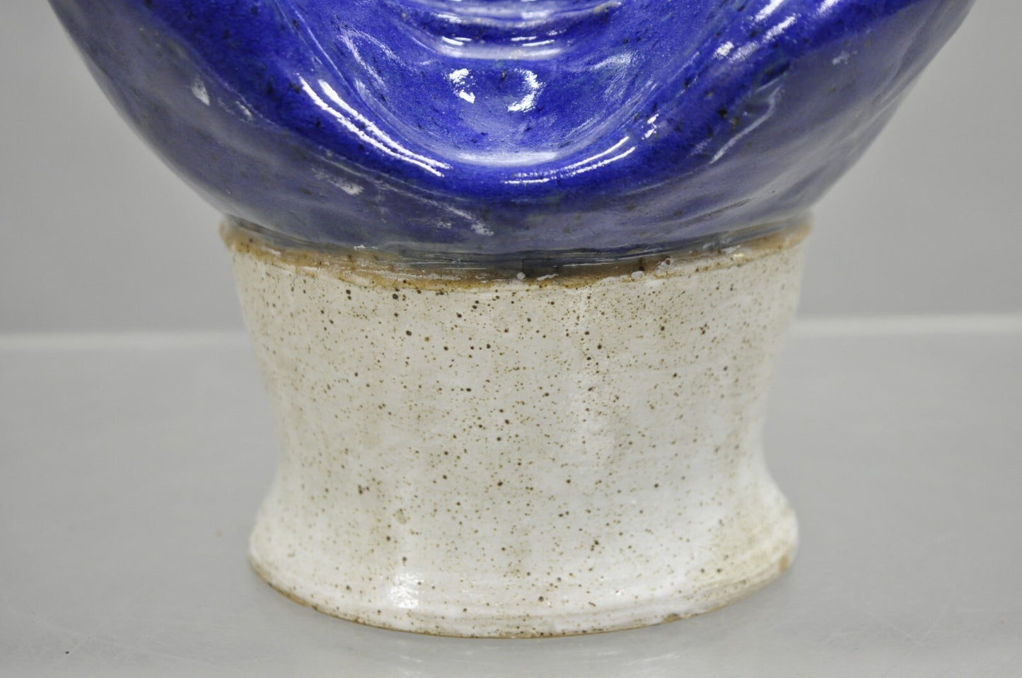 Vintage Mid Century Modern Blue Glaze Ceramic Pottery World Globe Face Sculpture