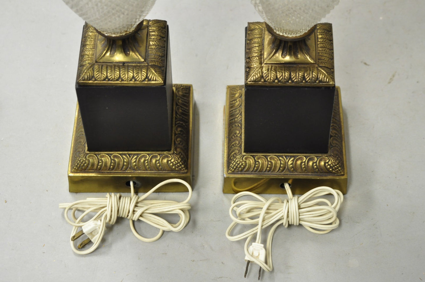 Vintage French Empire Hollywood Regency Cut Glass Crystal Urn Table Lamps - Pair