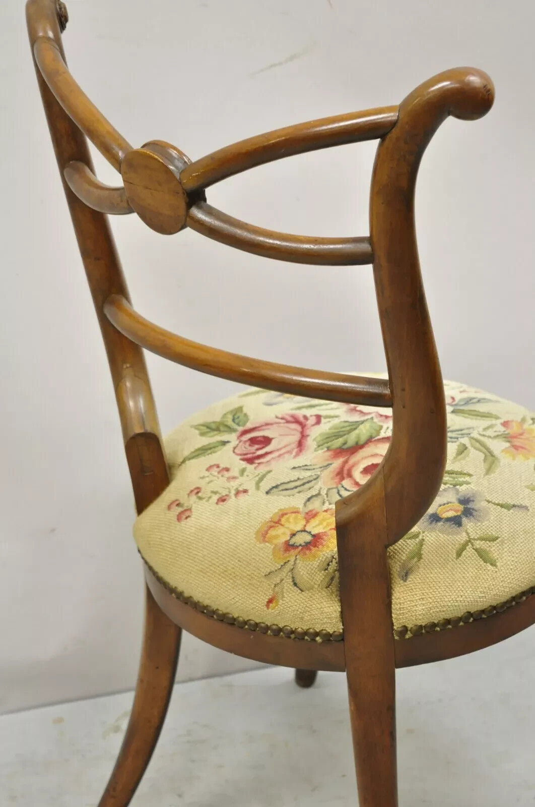 Vintage Italian Biedermeier Saber Leg Accent Side Chair with Needlepoint Seat