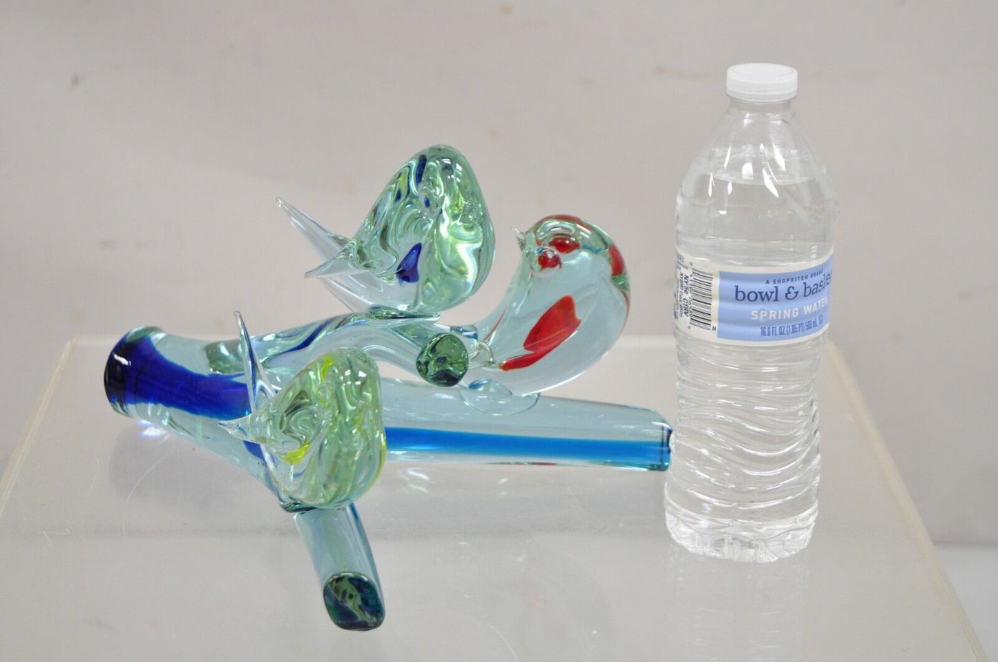 Vintage Murano Italy Art Glass Modernism 3 Birds Perched on Branch Sculpture