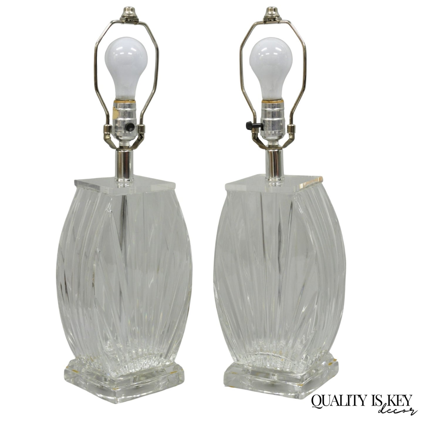 Vintage Mid Century Modern Crysal Glass & Acrylic "Fan" Table Lamps - a Pair