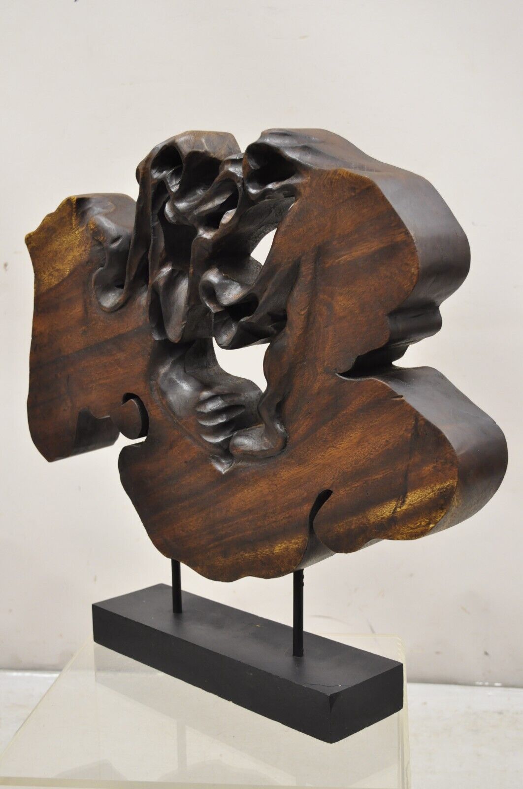 Organic Abstract Carved Teak Wood Large Modernist Table Sculpture