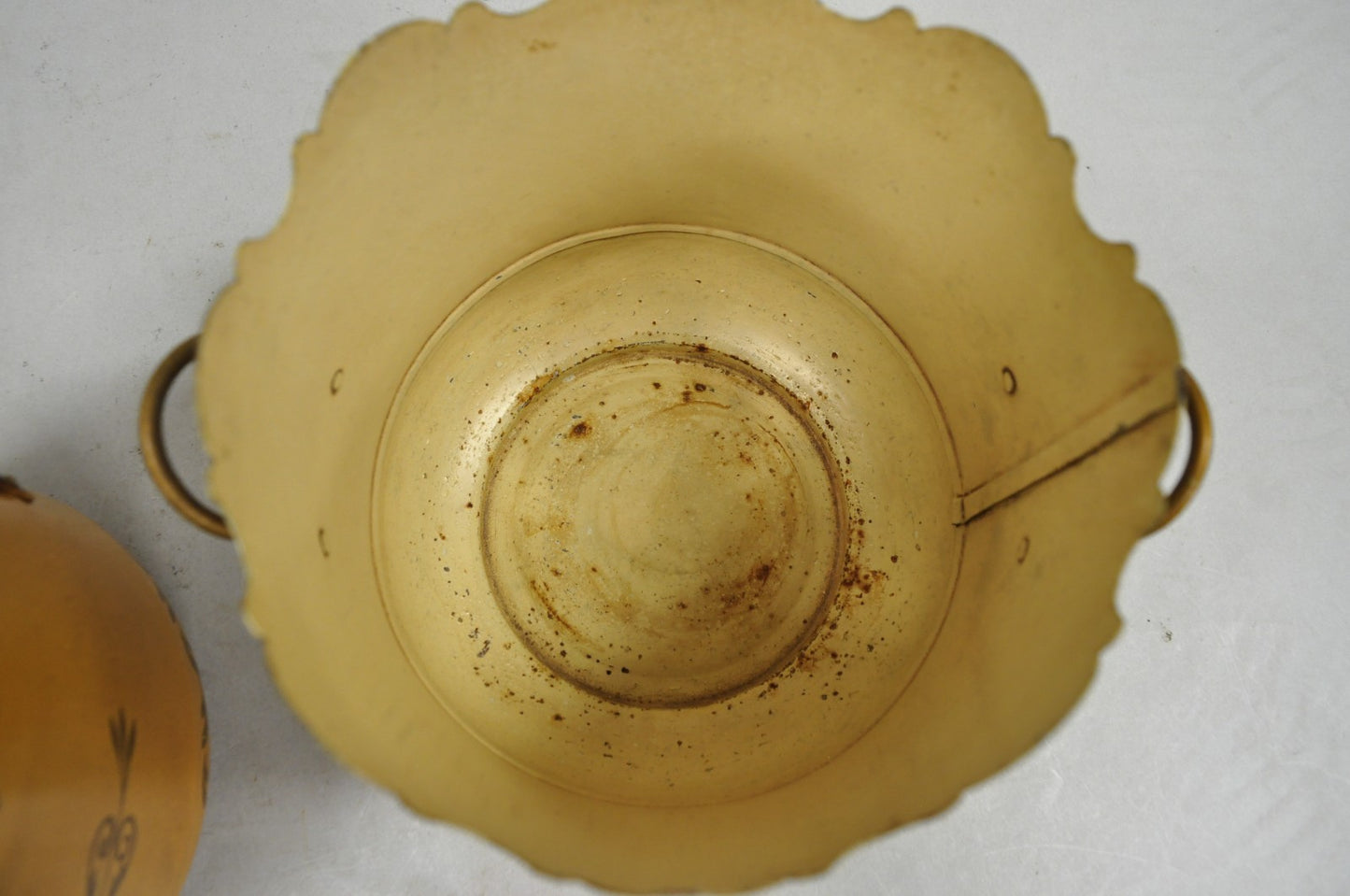Vintage French Country Tole Metal Yellow Painted Cachepot Planter Vase - a Pair