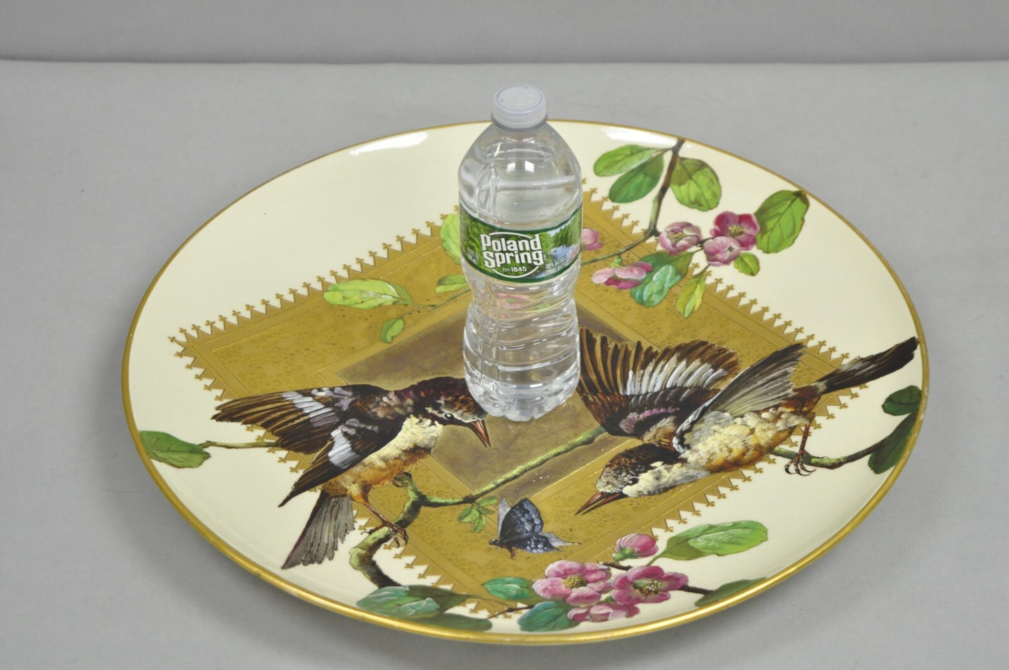 Antique Montereau B&Cie Faience French Porcelain Hand Painted Bird Charger Plate