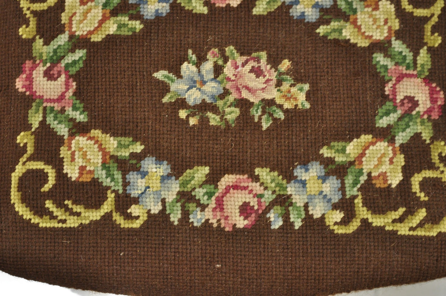 French Country Louis XV Carved Walnut Needlepoint Petite Footstool Ottoman