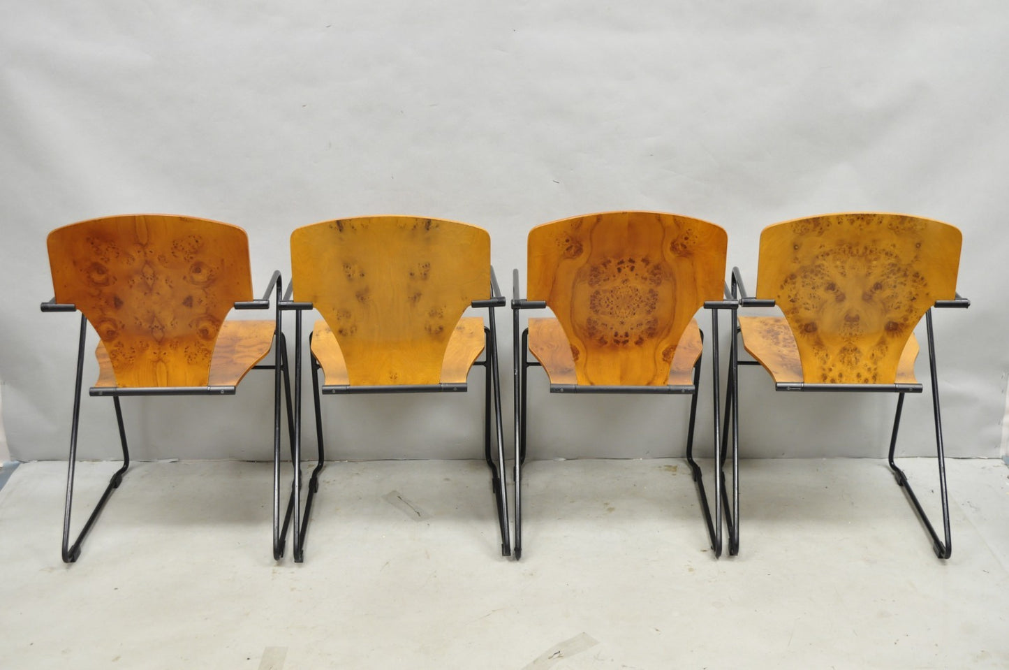 Josep Mora for Egoa Model 300 Mid Century Modern Burl Wood Arm Chair - Set of 4