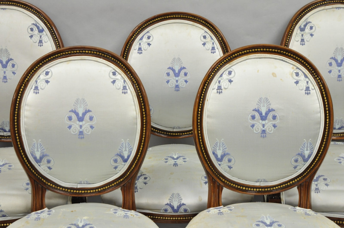 Italian Regency French Louis XVI Style Cherry Wood Oval Dining Chairs - Set of 6