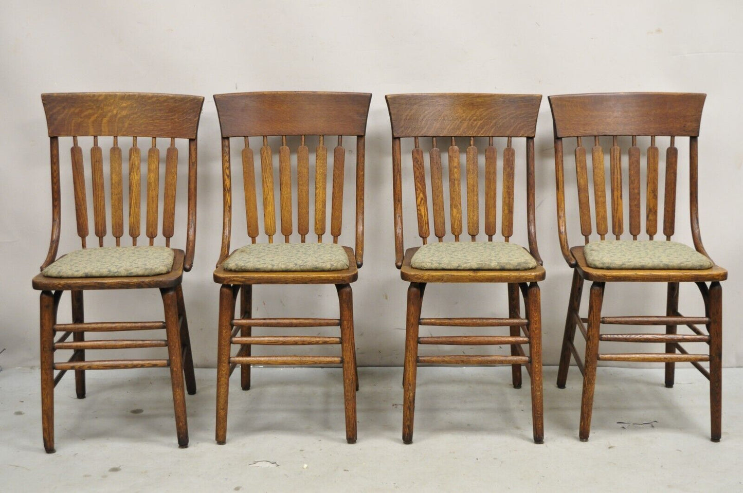 Antique Mission Arts & Crafts Oak Bentwood Slat Back Dining Chairs - Set of 4