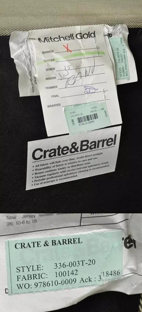 Crate & Barrel Mitchell Gold Modern Plus Armless Sofa Loveseat Couch 336-003T-20