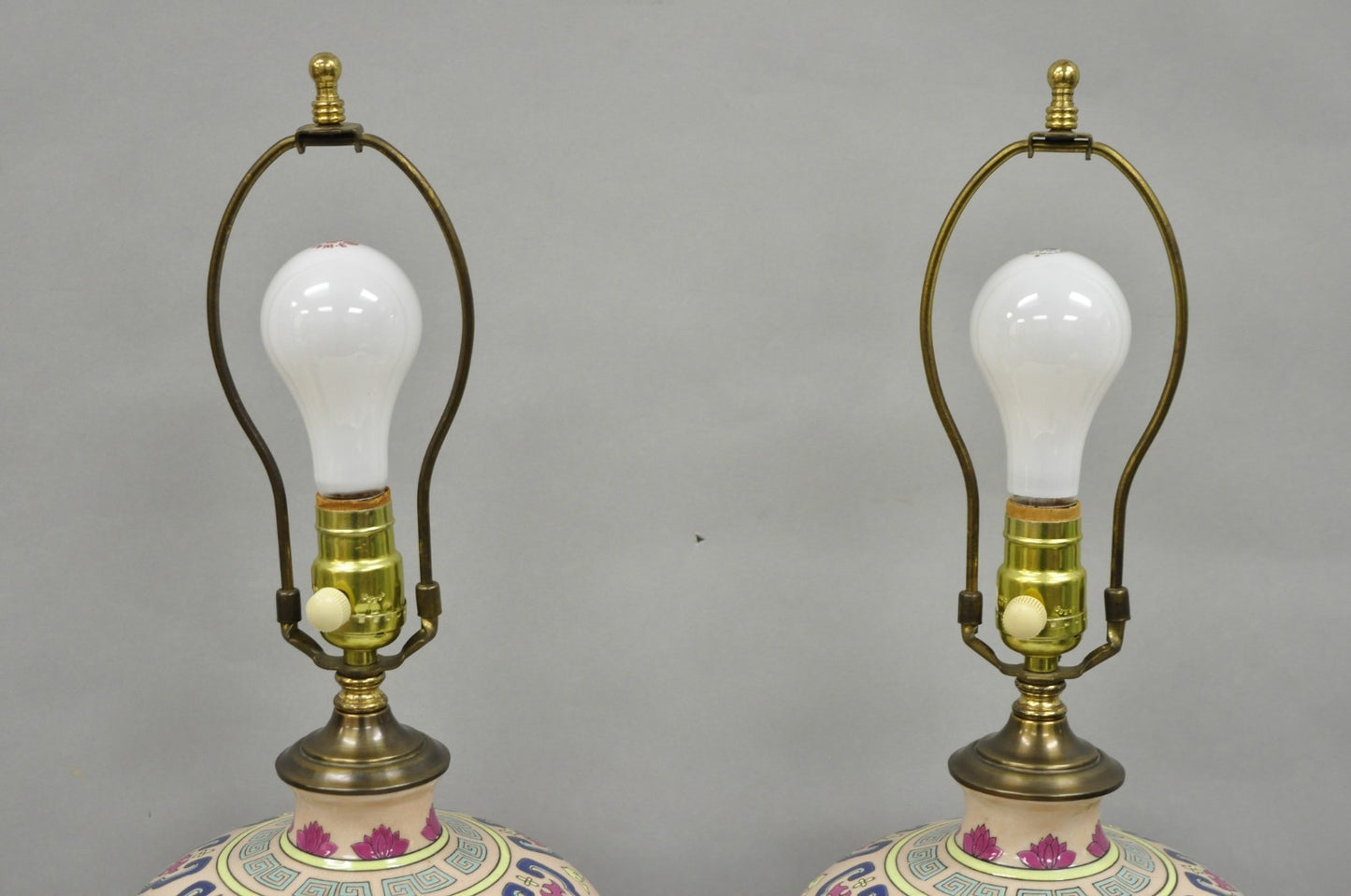 Vintage Chinoiserie Pink Porcelain Ginger Jar Jardinière Vase Table Lamp a Pair