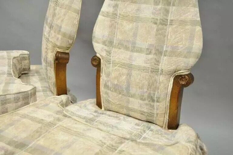 Hollywood Regency Dorothy Draper Style High Back Slipper Lounge Chairs - a Pair