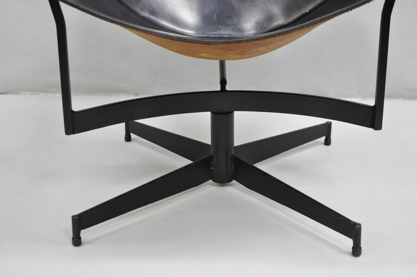 William Katavolos Mid Century Modern Black Leather Sling Steel K Lounge Chair