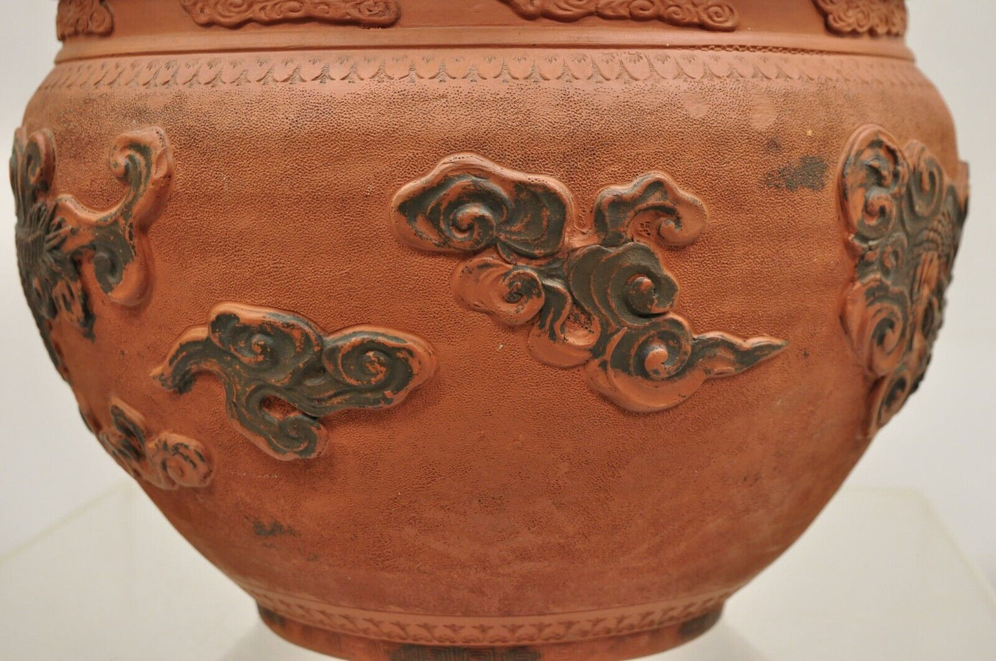 Vintage Japanese Tokoname Ware Dragon Jardiniere Terracotta Cachepot Vase