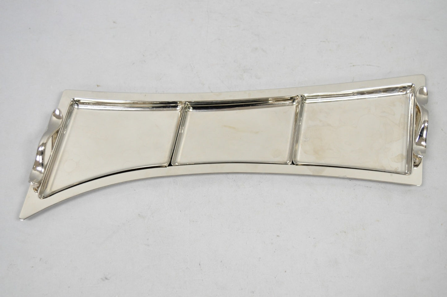 Vintage Modern Silver Plated 3 Section Narrow Serving Tray Trinket Dish by Towle