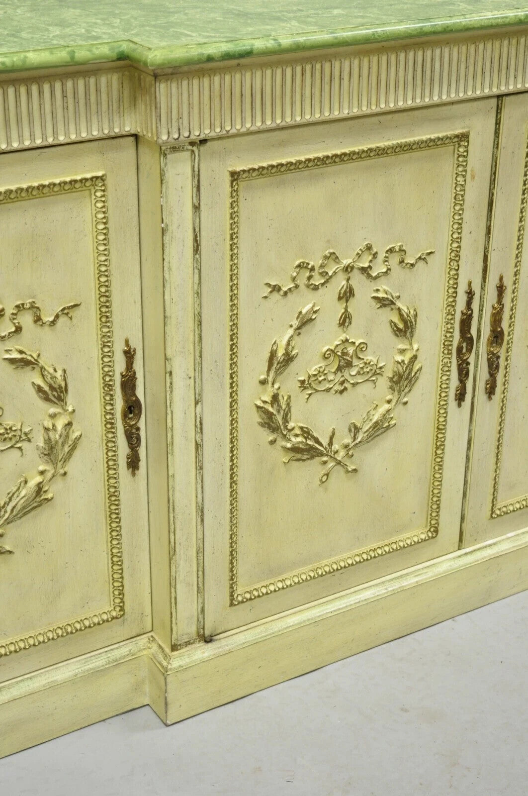 Vintage Italian Neoclassical Buffet Sideboard Credenza Green Faux Marble Top