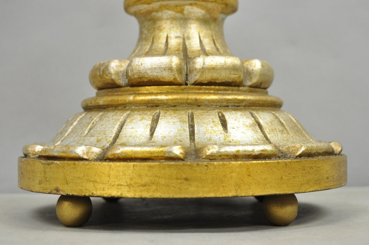 Vintage Italian Hollywood Regency Silver & Gold Gilt Carved Wood Table Lamp