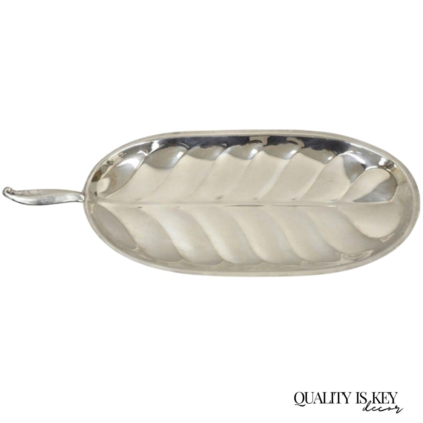 F.B. Rogers Silver Plated Oval Leaf Form Serving Bar Tray Platter with Handle