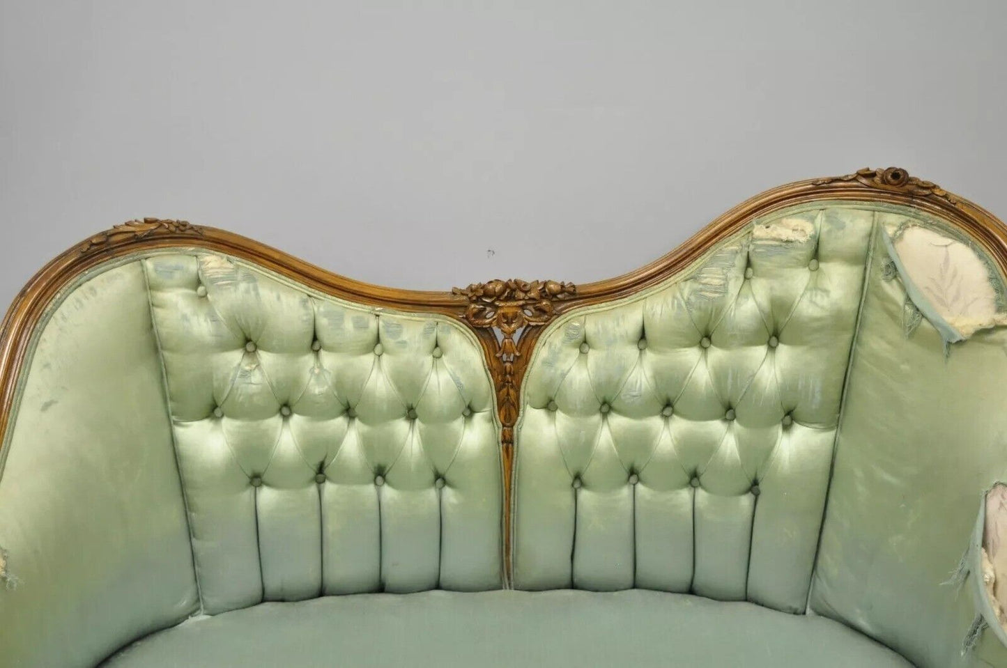 Antique French Louis XV Style Carved Walnut Double Hump Back Settee Loveseat